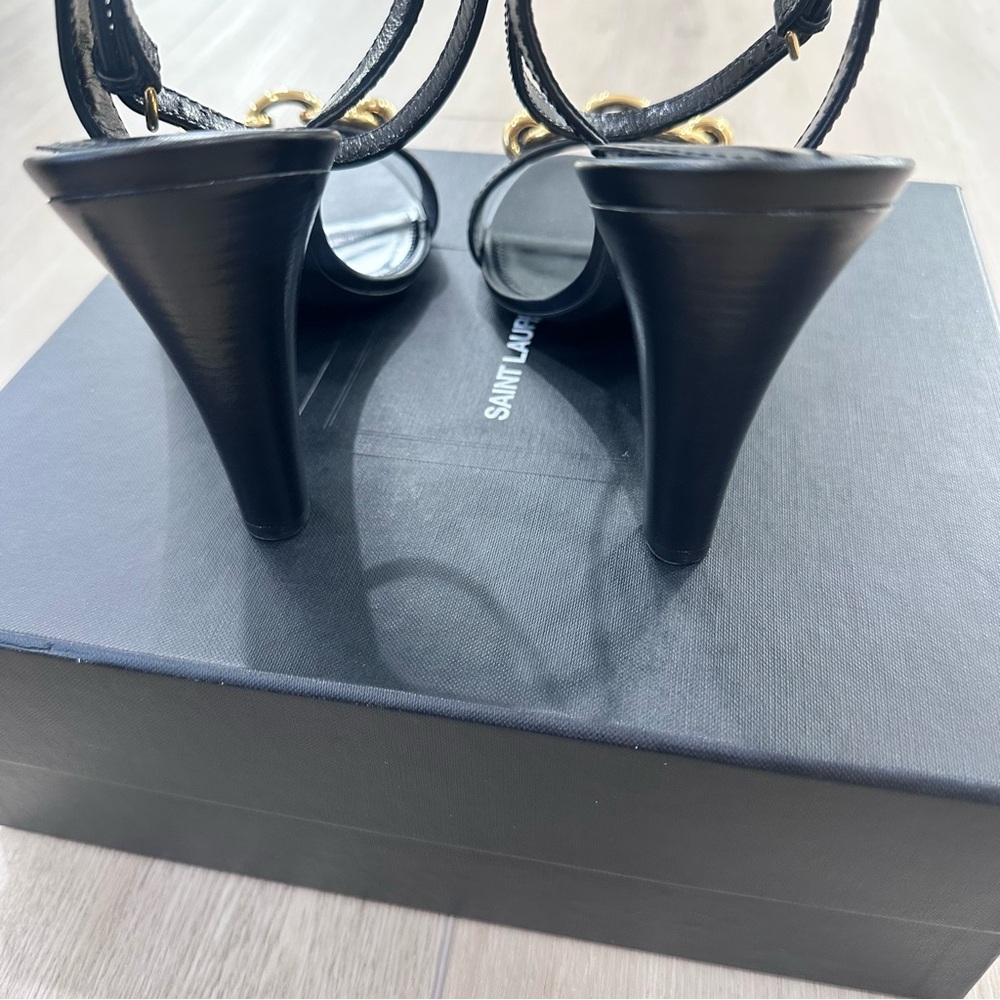 NWT Saint Laurent 95 mm le Maillon gold chain sandals heels black 10.5 EUR 40.5 - Picture 9 of 13